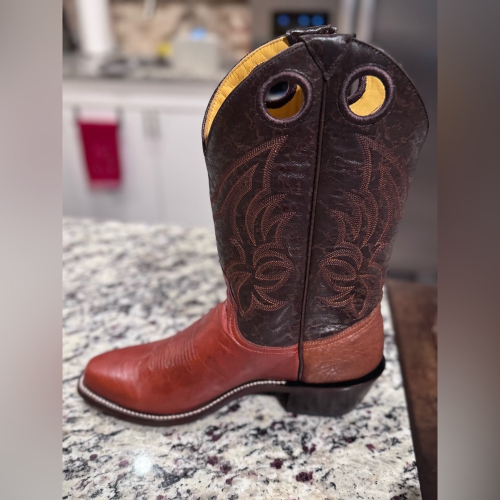 Men's Western Boots in Brown and Red Leather